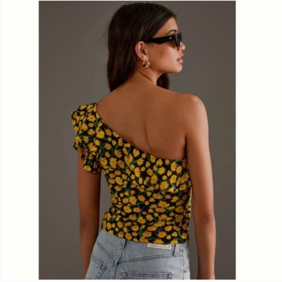 NWT Anthropologie Maeve One-Shoulder Ruffled Floral Top Women's Medium - Picture 4 of 13